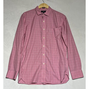 J Crew Dress Shirt Mens Large Pink Plaid Wrinkle Free 80s 2 Ply Button Up